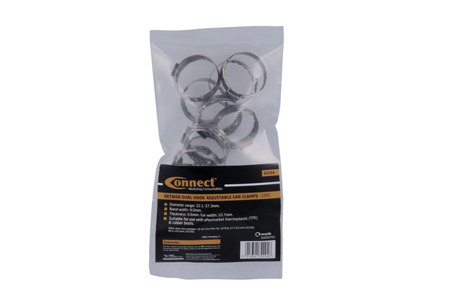 Connect 32294 Oetiker Dual Hook Adjustable Ear Clamps 32.1-37.3mm 10pc